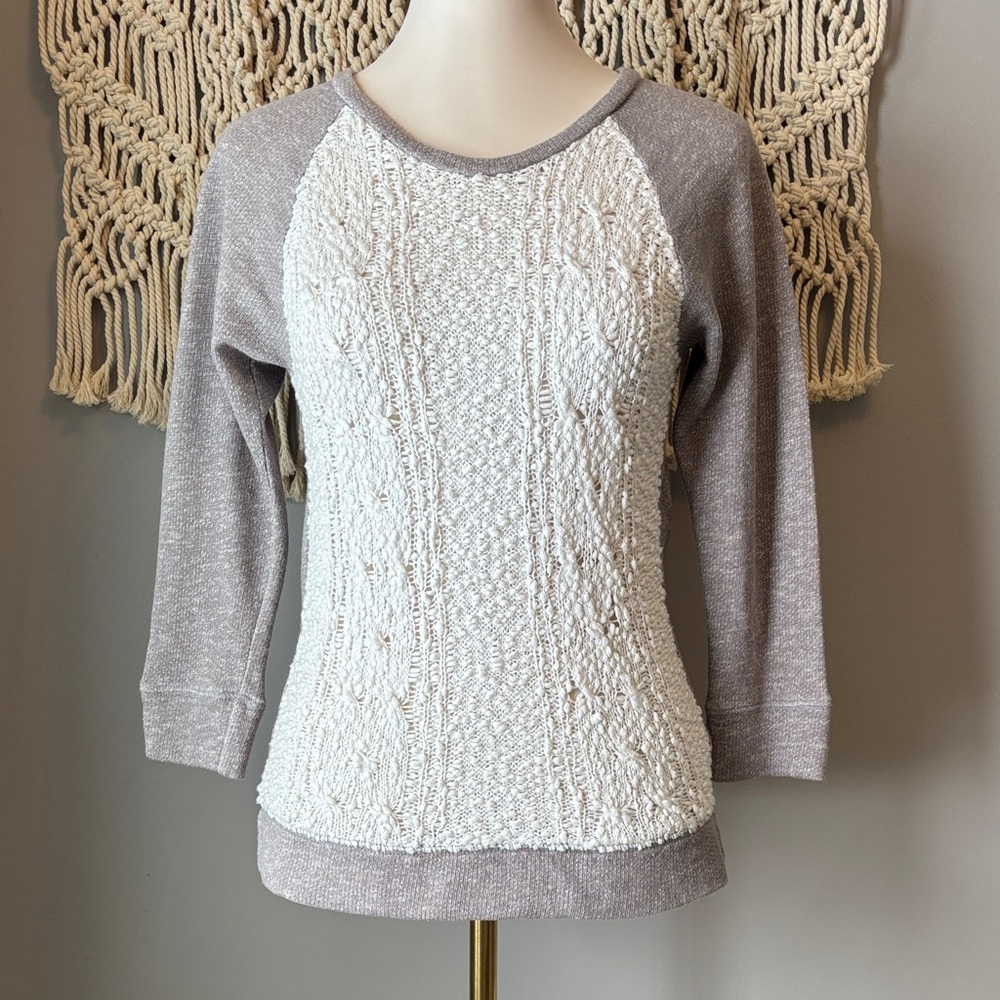 Lucky Brand Gray and Cream Textured Sweater